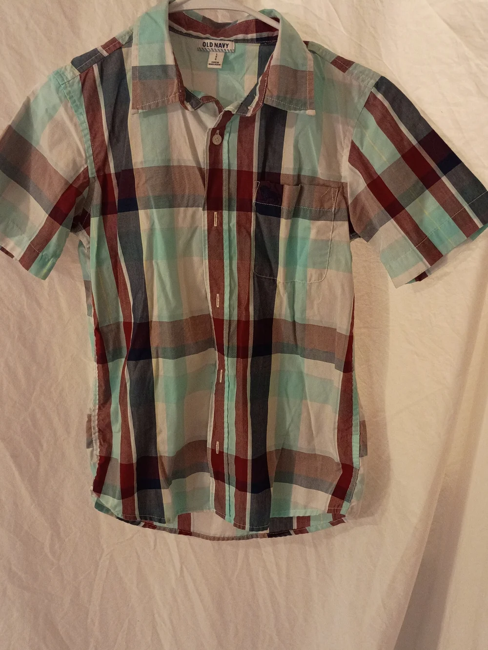 Old Navy Boys Large Short Sleeve Plaid Button-Up Shirt